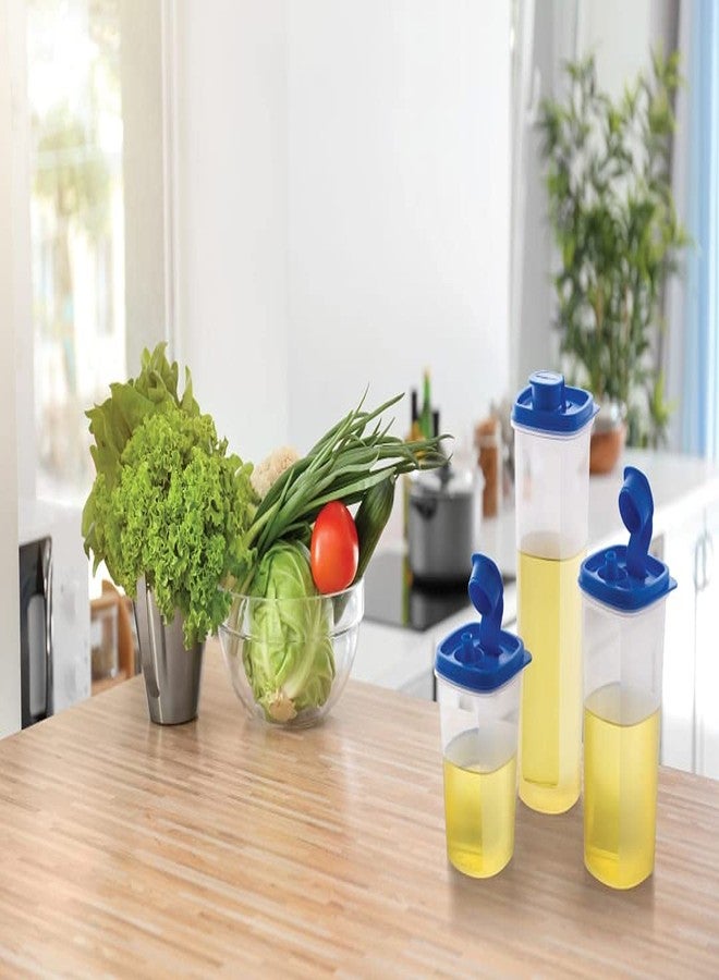 INVOSS Easy Flow Plastic Container for Oil, Beverages, Ingredients, Olive Oil, Vinegar and Liquid Dispenser, Oil Dispenser Bottle Wide Opening for Easy Refill and Cleaning -1 litres - Blue (2) - Image 5